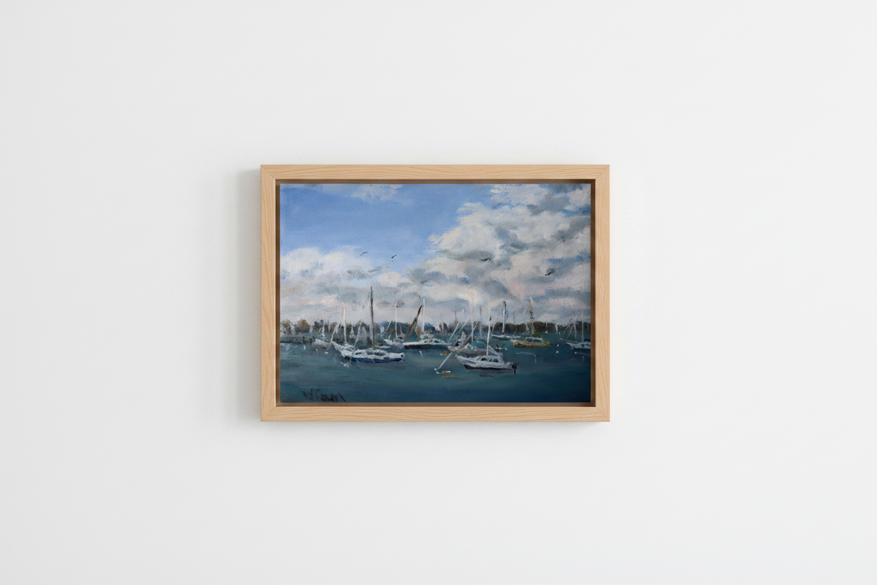 View of the Marina - Pine Frame No Mat