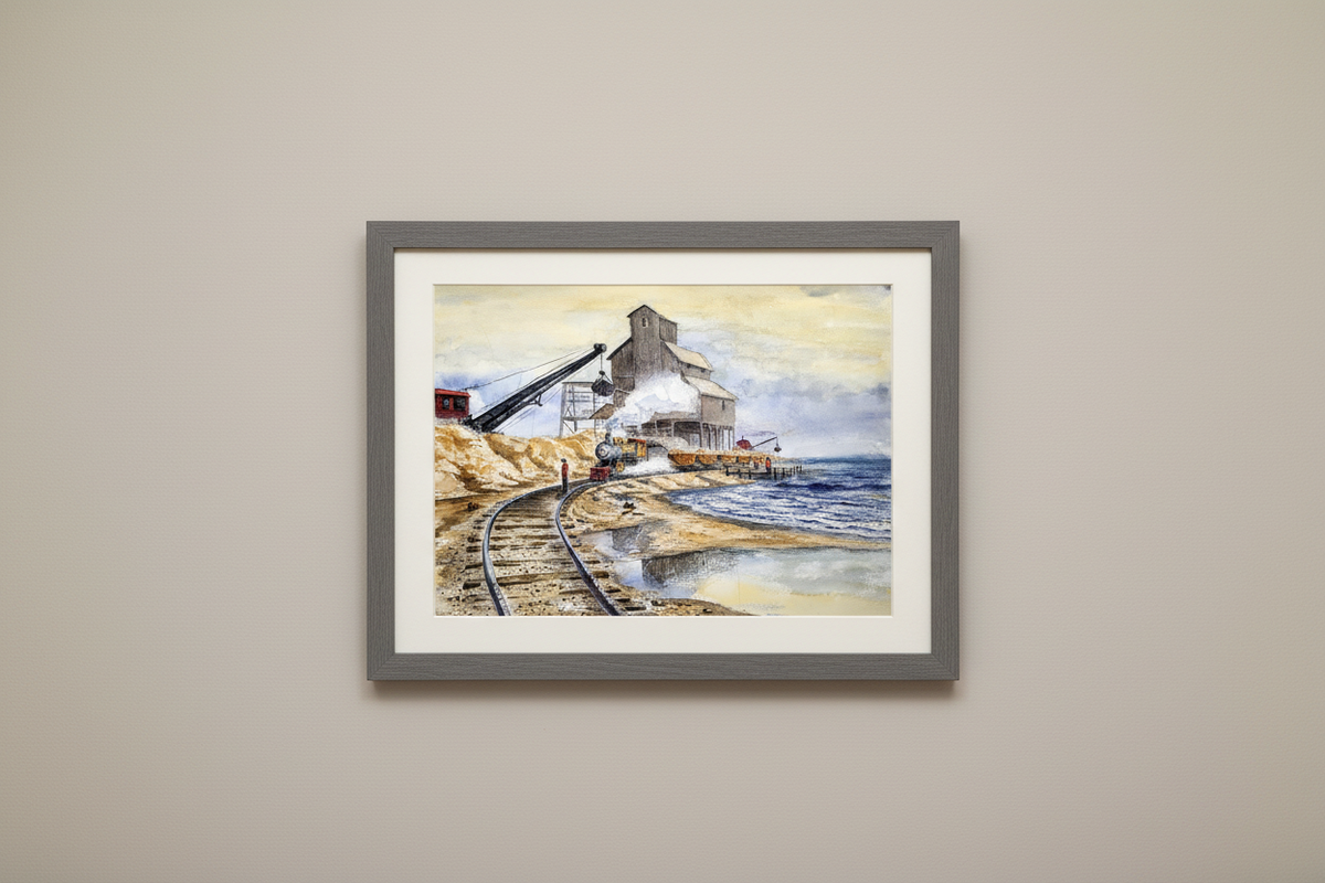 Where the Rail Remembers in a gray wooden frame