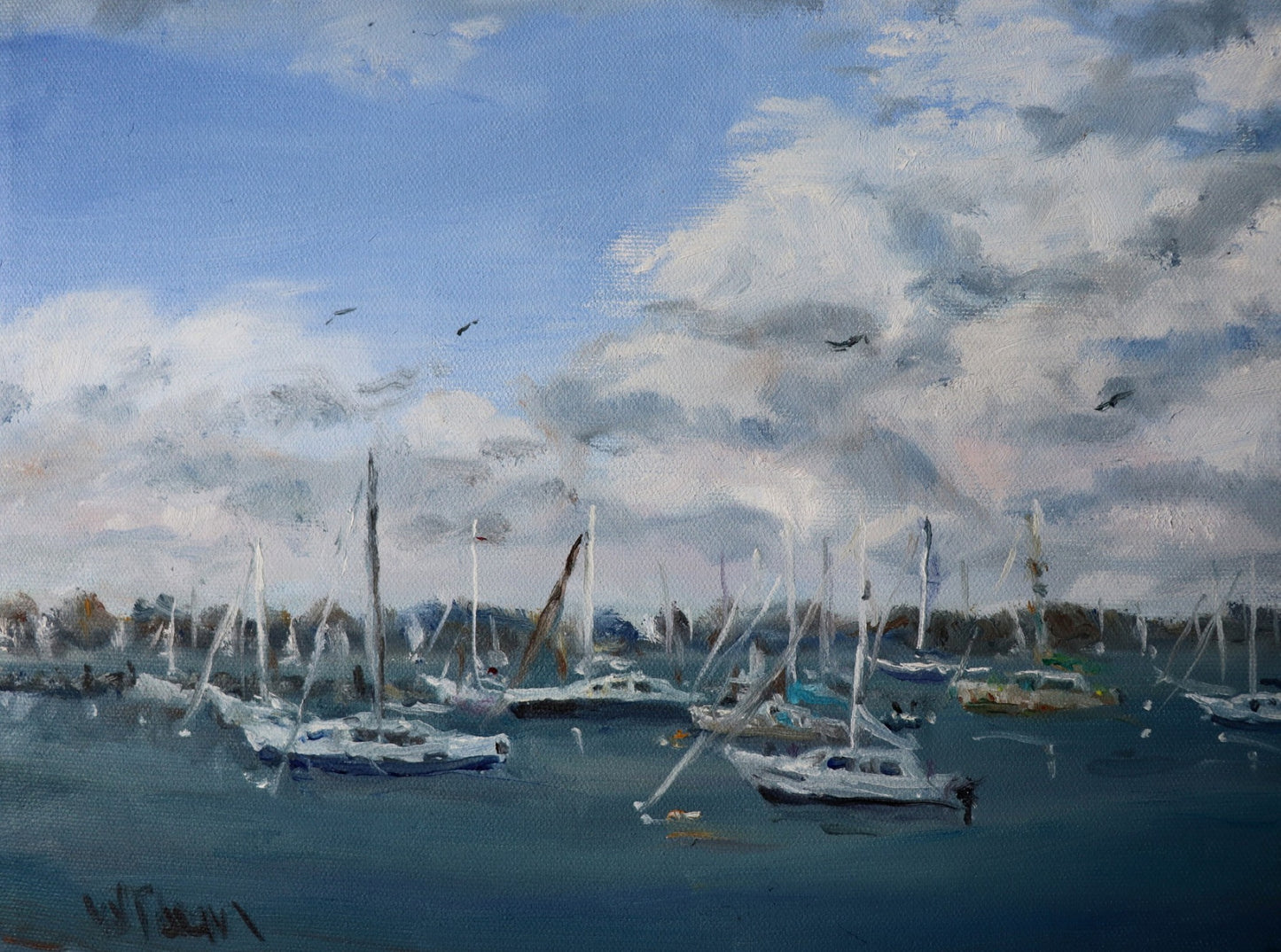 View of the Marina - Original Oil Painting