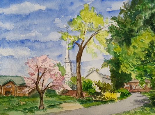 Between the Blossoms and the Bell Tower — Original Watercolor Painting