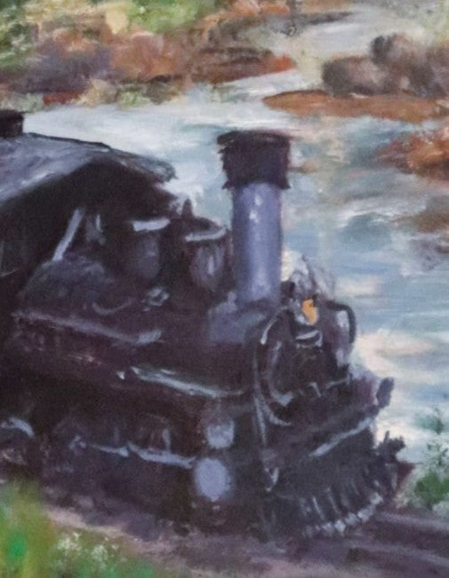 Detail of Durango and Silverton original oil painting — steam engine and smoke, by William Palm Fine Art