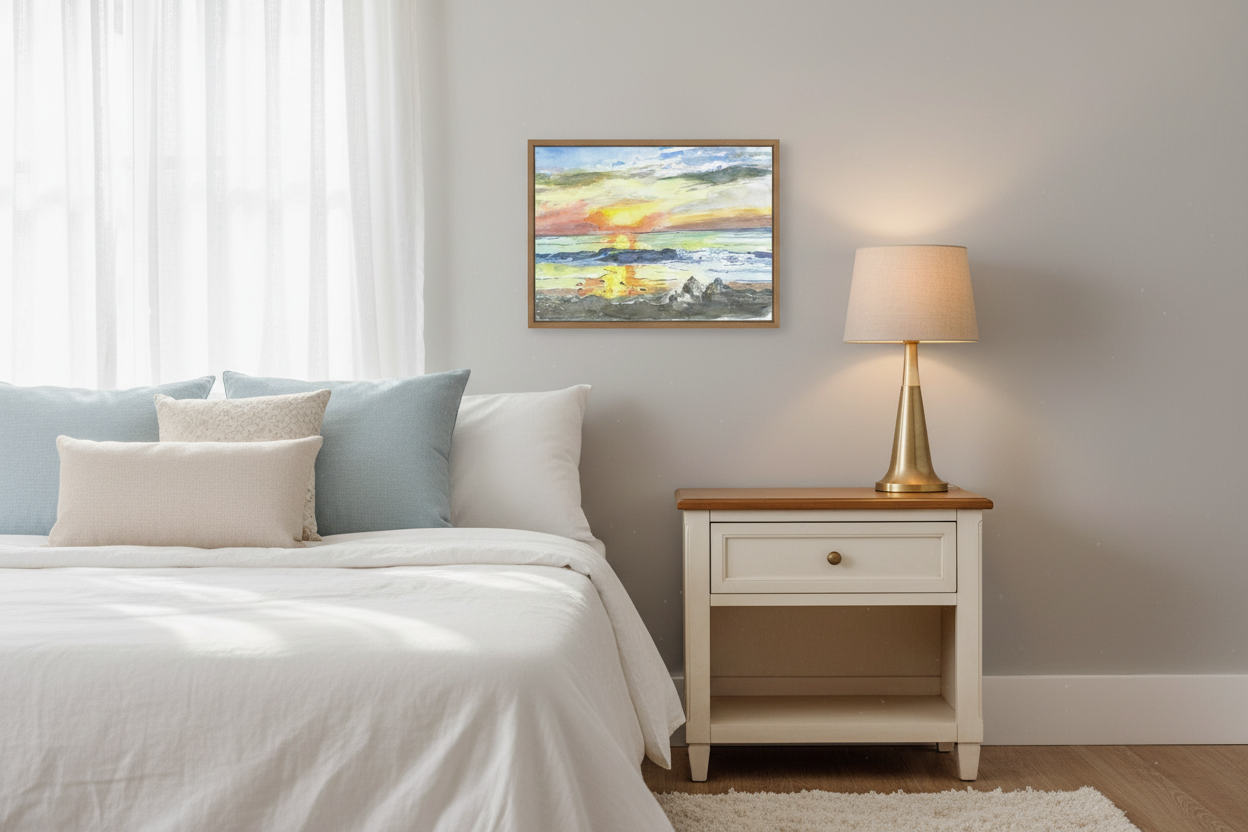 Bedroom mockup with A New Morn