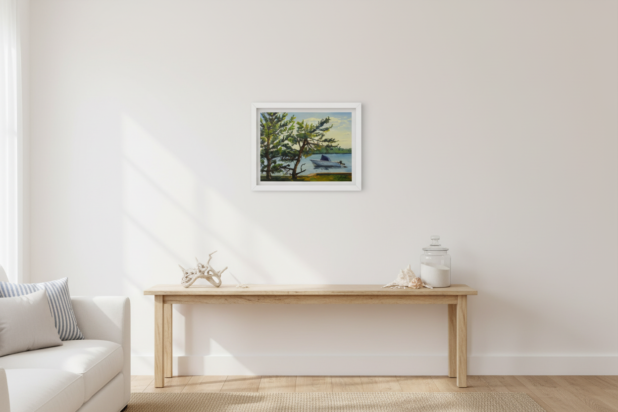 Boat on the Inlet in coastal living room setting