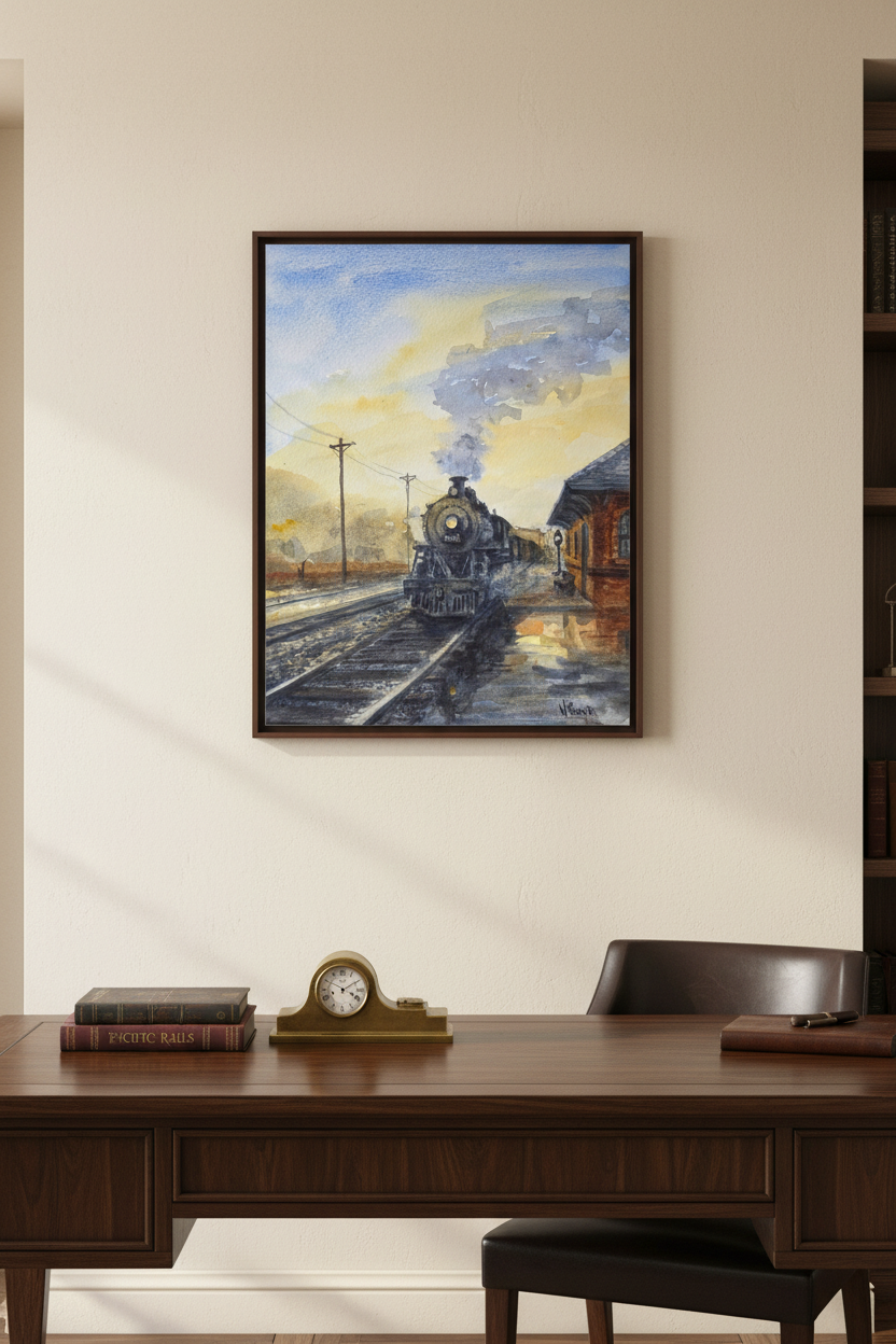 Departure at Dawn in a warm railroad study