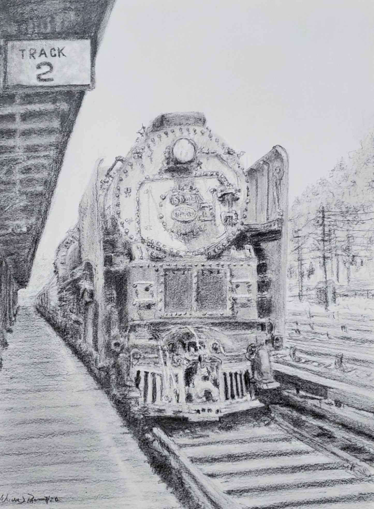 Departure at Track 2 - Original Pencil Drawing
