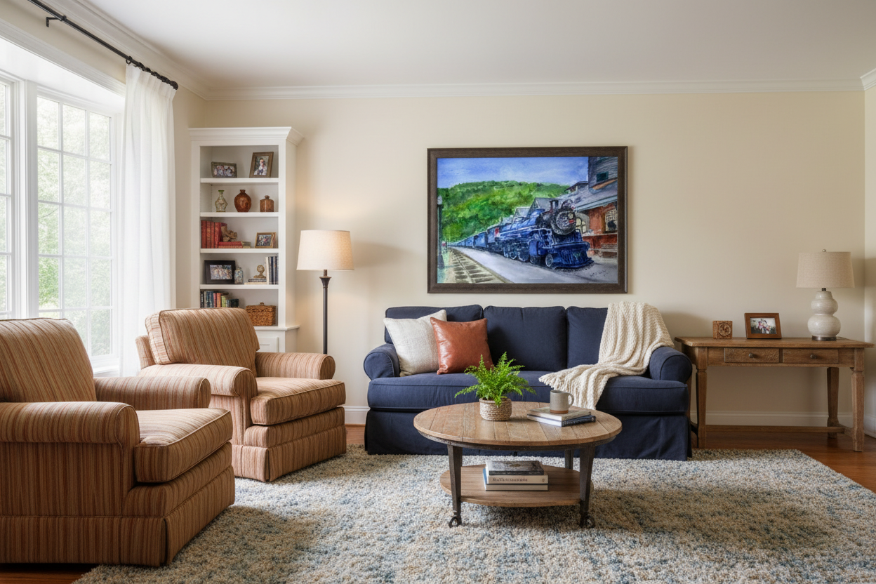 Family room with Quiet Before the Whistle