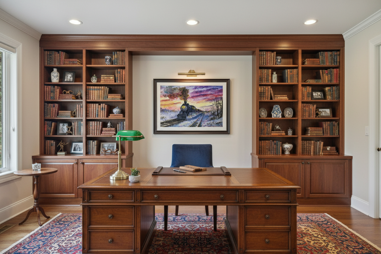 Home office with Homeward Through Winter Twilight
