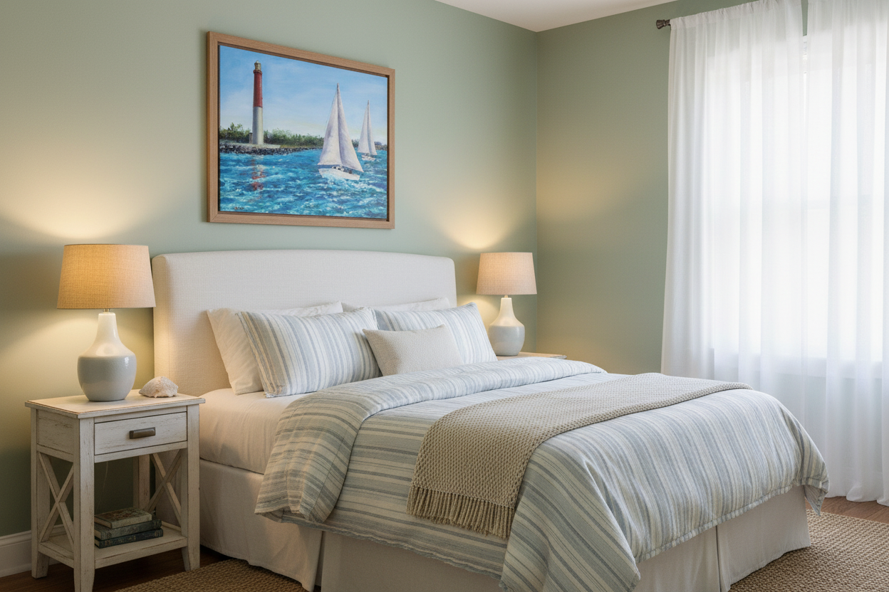 Sailing Around Barnegat oil painting in a bedroom at true 18x24 inch size