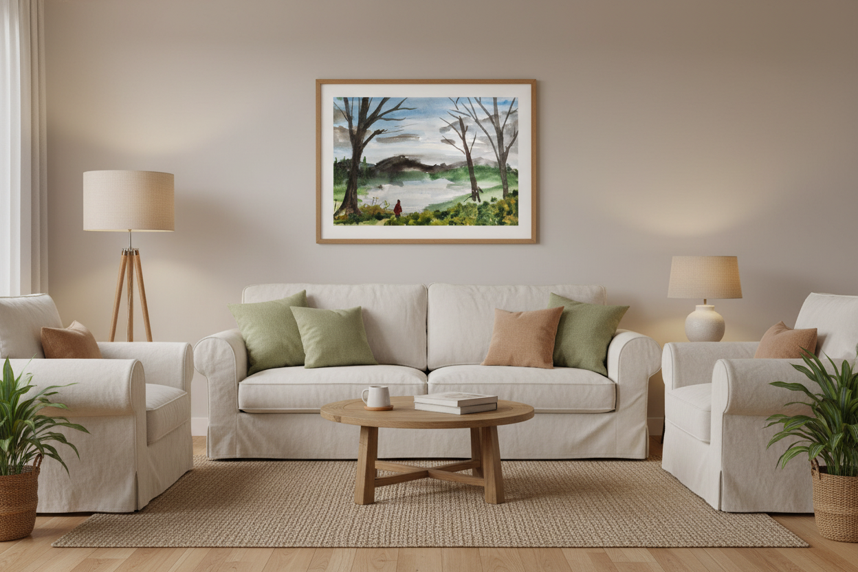 Living room with Morning Stroll at accurate 12x18"