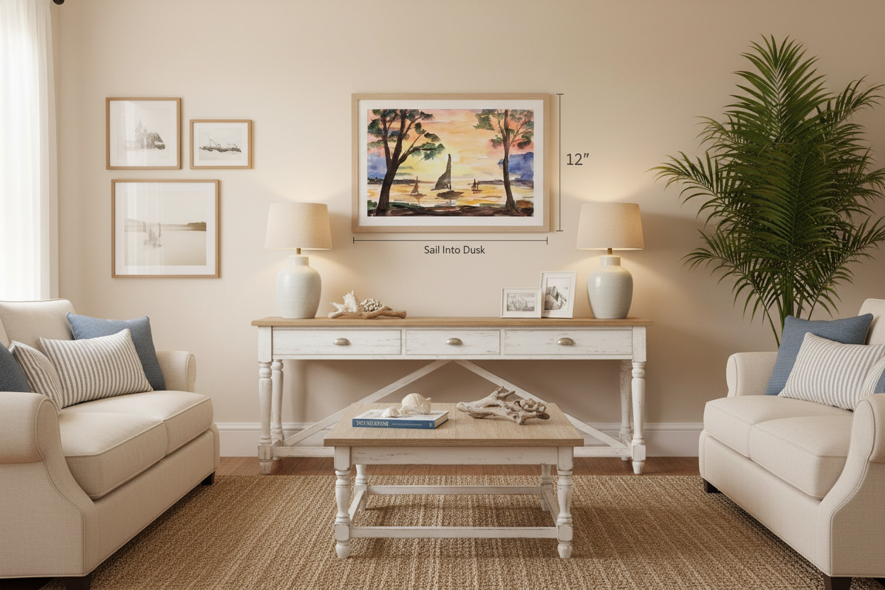 Living room with Sail Into Dusk at 12x18"