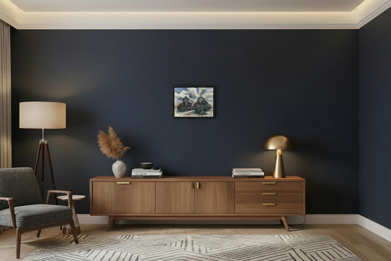 Navy Living Room Mockup - Corrected Scale