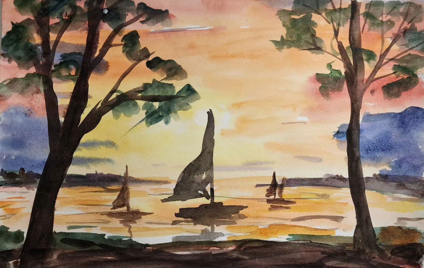 Sail Into Dusk - Original Watercolor Painting