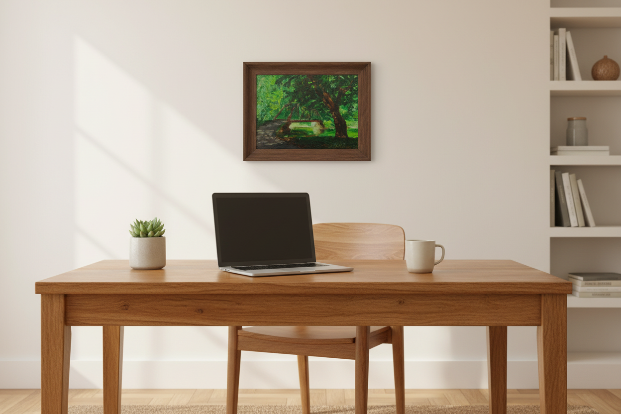 The Red Bridge in home office setting