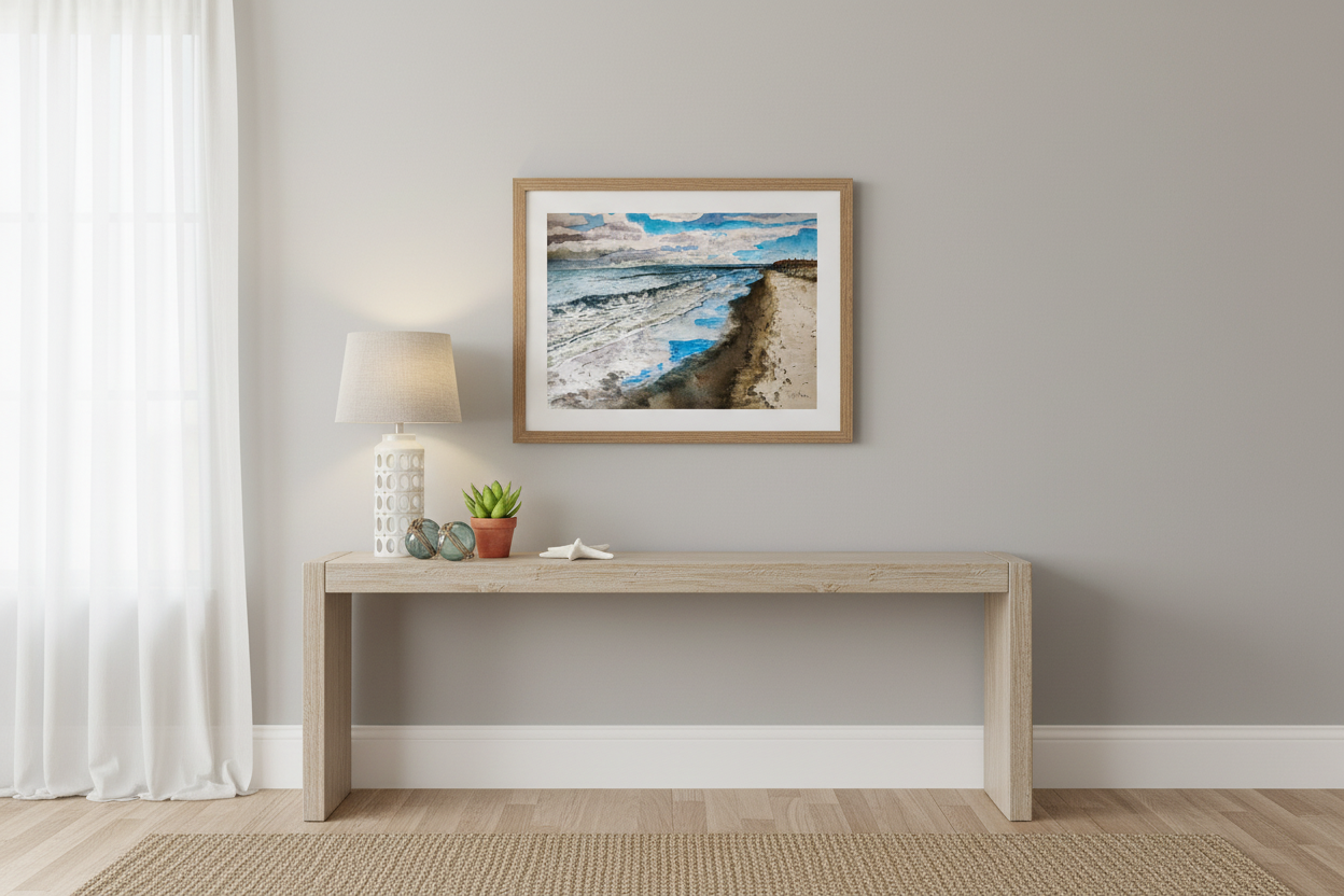 Winter on the Beach in modern coastal living room